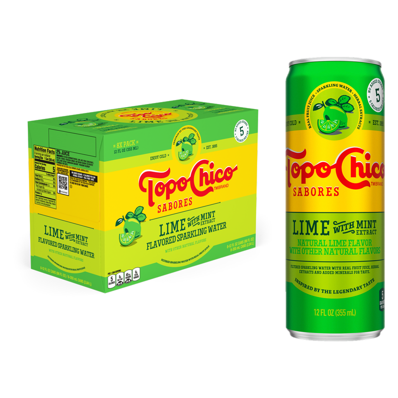 Topo Chico Sabores Lime with Mint Extract Flavored Sparkling Water 8pk 12oz Can