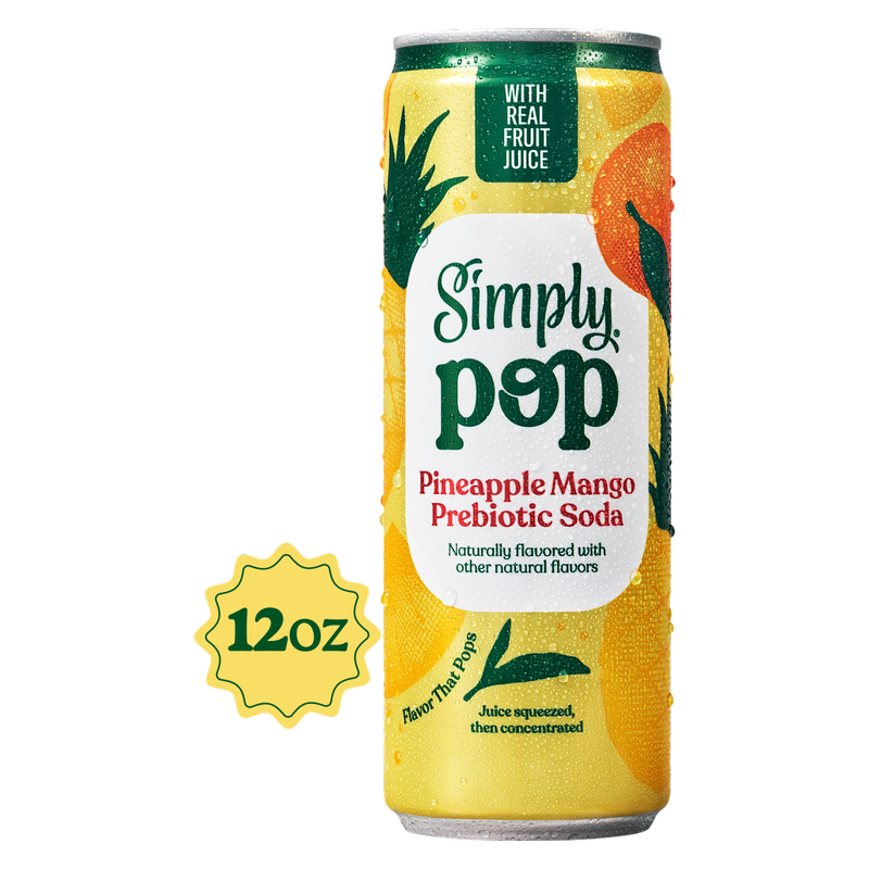 Simply Pop Pineapple Mango Prebiotic Soda 12oz Can