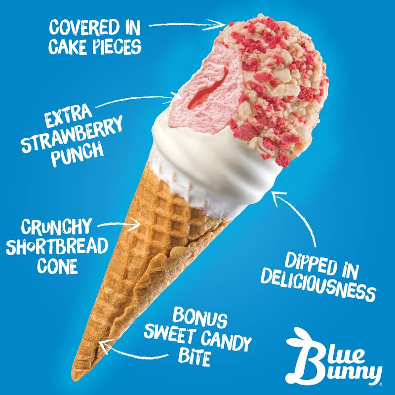 Blue Bunny Mini Swirls Strawberry Shortcake Cones, Frozen Dessert, 8 Pack