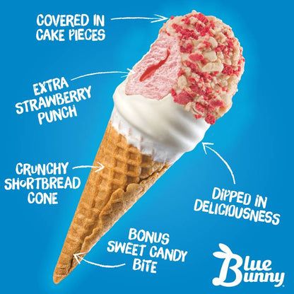 Blue Bunny Mini Swirls Strawberry Shortcake Cones, Frozen Dessert, 8 Pack