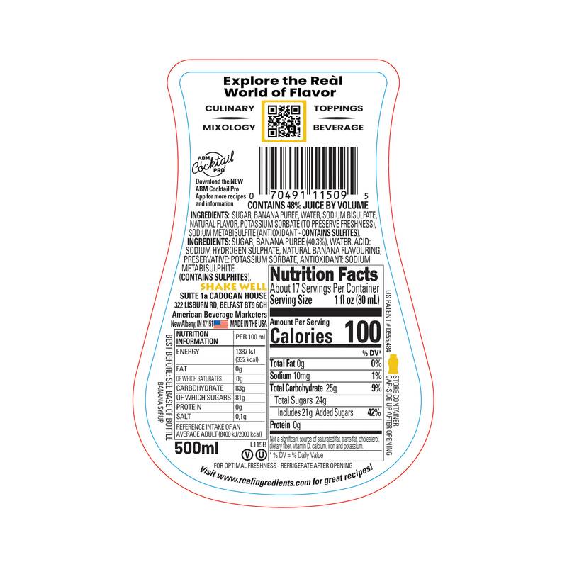 Simply Squeeze Banana Re'al Puree Infused Syrup 16.9oz Btl