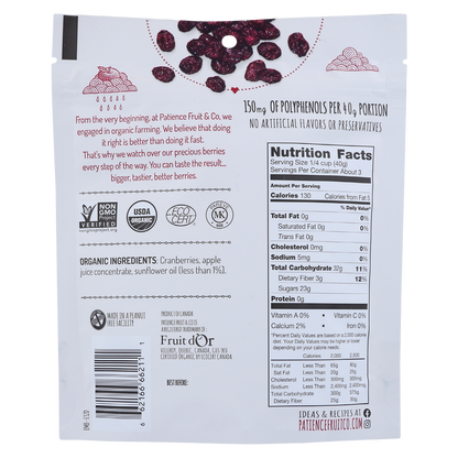 Patience Fruit & Co Organic Dried Cranberries with Apple Juice 4oz