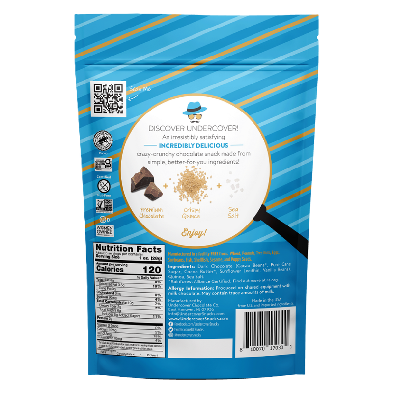 Undercover Snacks Dark Chocolate & Sea Salt Quinoa Mini Crisps, 3oz