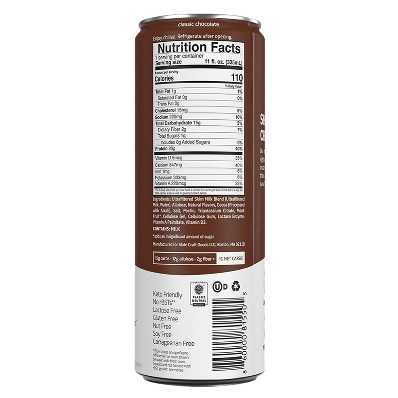 Slate Milk Classic Chocolate Protein Shake 11oz Can