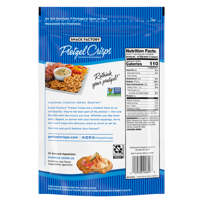 Snack Factory Original Pretzel Crisps, 7.2oz