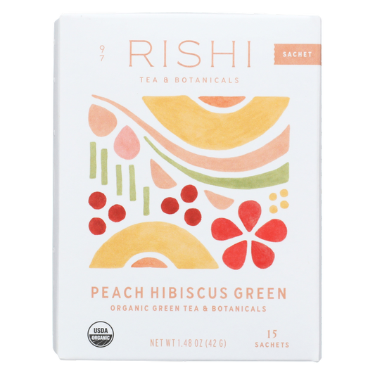 Rishi Tea Organic Peach Hibiscus Green Tea Sachets 15ct Box