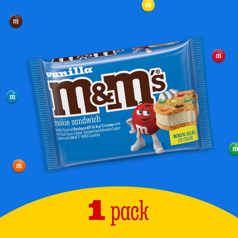 M&M'S Vanilla Ice Cream Cookie Sandwich, Reduced Fat Vanilla Ice Cream Dessert Cookie Sandwich, 4 Oz