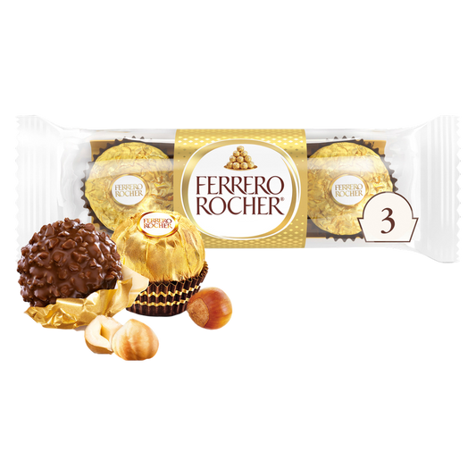 Ferrero Rocher Premium Gourmet Milk Chocolate Hazelnut, Individually Wrapped Candy for Gifting, 3 Count, 1.3 oz