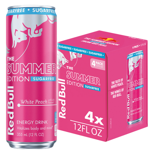 Red Bull Sugar Free White Peach The Summer Edition Energy Drink 4pk 12oz Can- XL