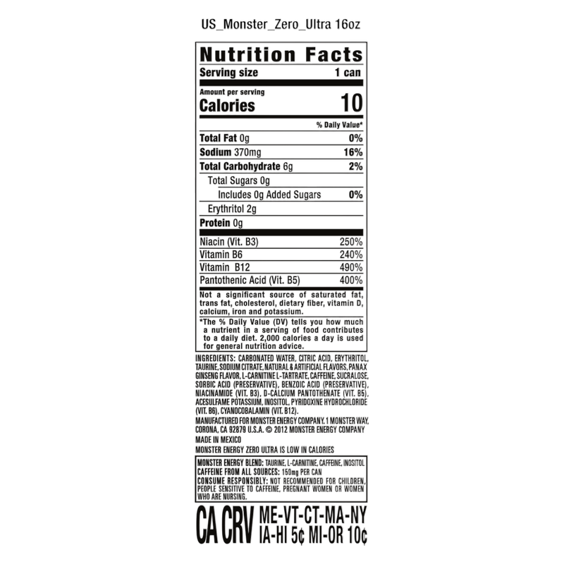 Monster Energy Zero Ultra 24pk 16oz Can- XL