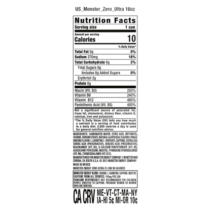 Monster Energy Zero Ultra 24pk 16oz Can- XL