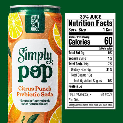 Simply Pop Citrus Punch Prebiotic Soda 12oz Can