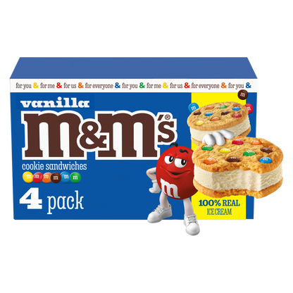 M&M'S Vanilla Ice Cream Cookie Sandwiches, Reduced Fat Vanilla Ice Cream Dessert Cookie Sandwich, 4ct