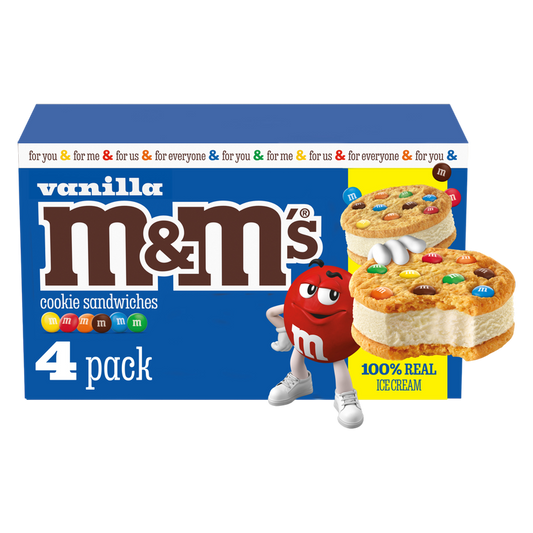 M&M'S Vanilla Ice Cream Cookie Sandwiches, Reduced Fat Vanilla Ice Cream Dessert Cookie Sandwich, 4ct