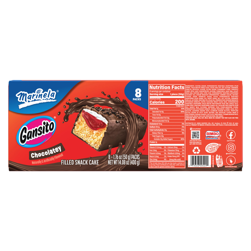 Marinela Gansito Chocolatey Filled Snack Cake, 8 packs, 14.08 oz