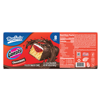 Marinela Gansito Chocolatey Filled Snack Cake, 8 packs, 14.08 oz