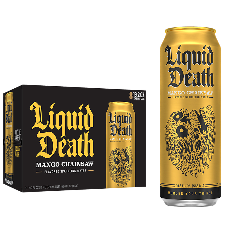 Liquid Death Sparkling Water Mango Chainsaw 8pk 19.2 oz King Size Can