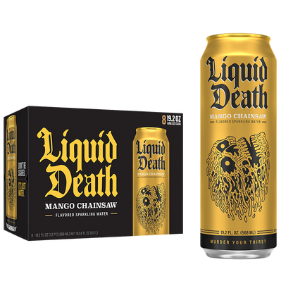Liquid Death Sparkling Water Mango Chainsaw 8pk 19.2 oz King Size Can