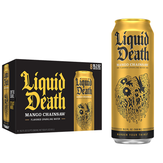 Liquid Death Sparkling Water Mango Chainsaw 8pk 19.2 oz King Size Can