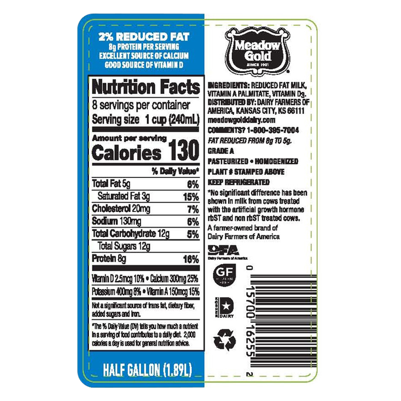 Meadow Gold 2% Reduced Fat Milk - 1/2 gallon