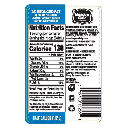 Meadow Gold 2% Reduced Fat Milk - 1/2 gallon