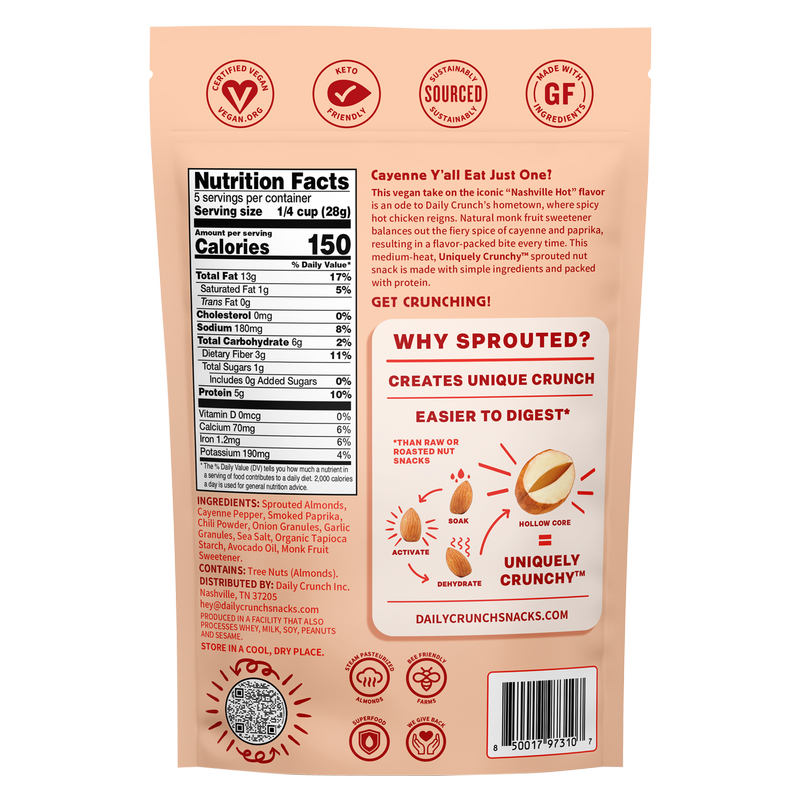 Daily Crunch Nashville Hot Sprouted Almonds 5 oz