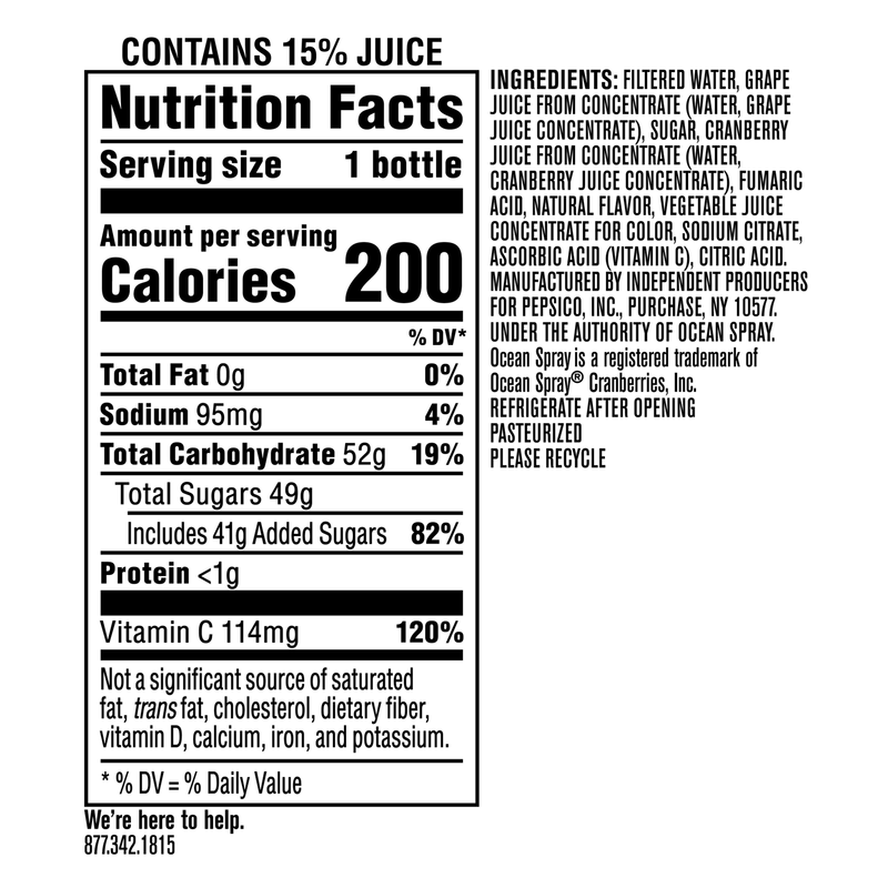 Ocean Spray Cranberry Grape Juice 15.2oz Btl