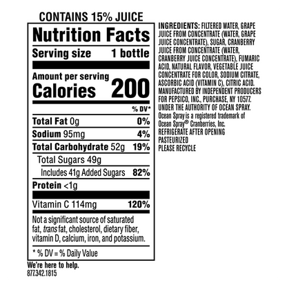 Ocean Spray Cranberry Grape Juice 15.2oz Btl