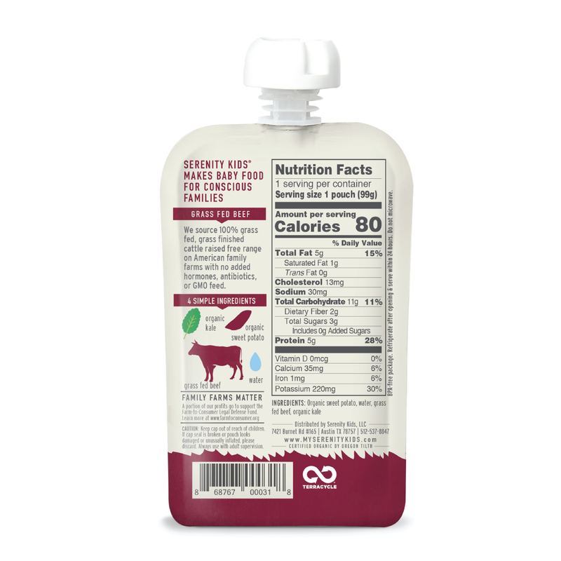 Serenity Kids Grass Fed Beef with Organic Kale and Sweet Potato Pouch