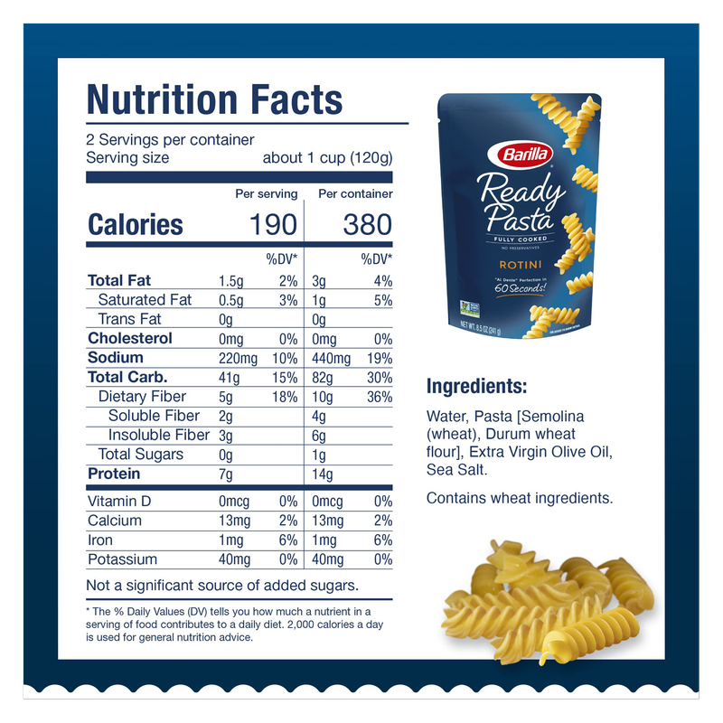 Barilla Ready Pasta Fully Cooked Pasta Rotini, 7oz.