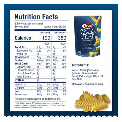 Barilla Ready Pasta Fully Cooked Pasta Rotini, 7oz.