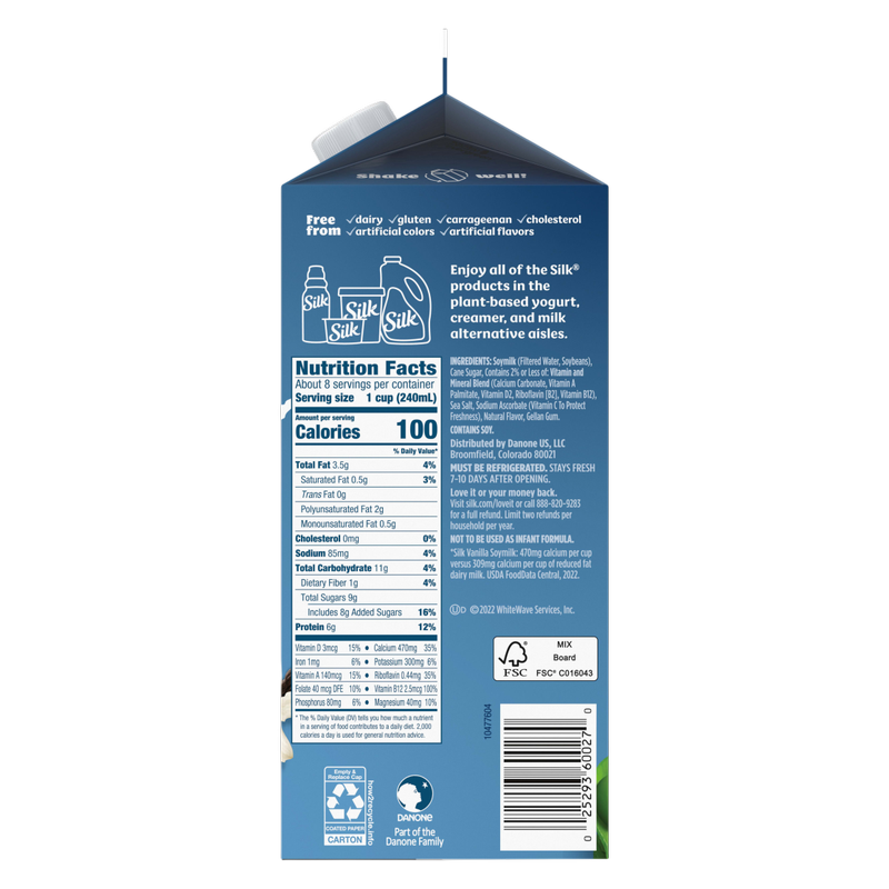 Silk Vanilla Soy Milk 1/2 Gallon