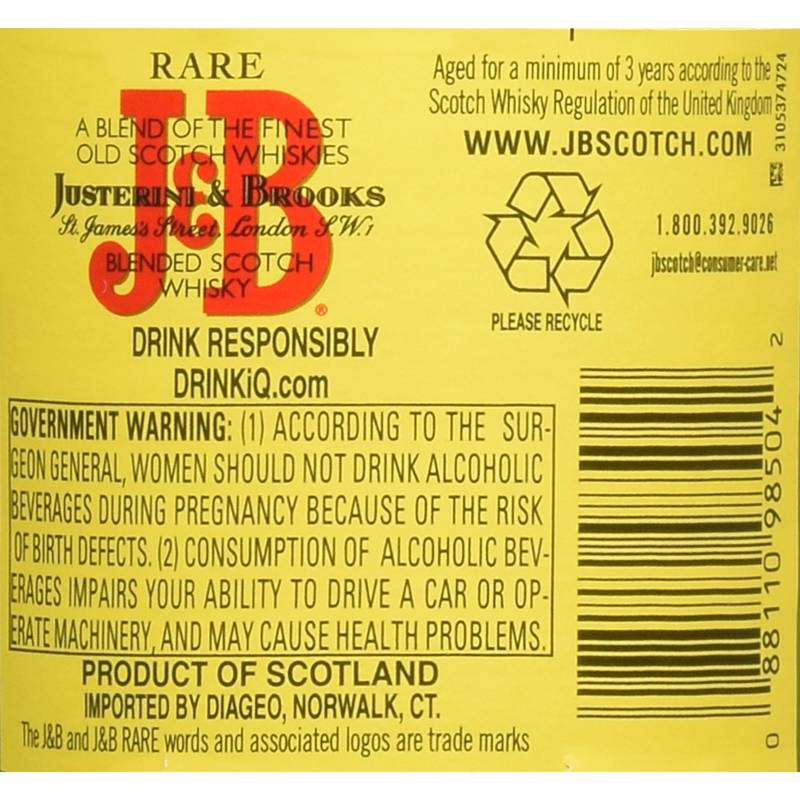 J&B Blended Scotch Whiskey 750ml (80 Proof)