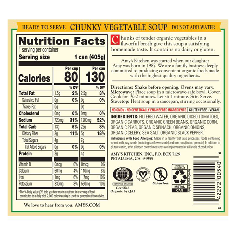 Amy's Organic Chunky Vegetable Soup 14.3oz