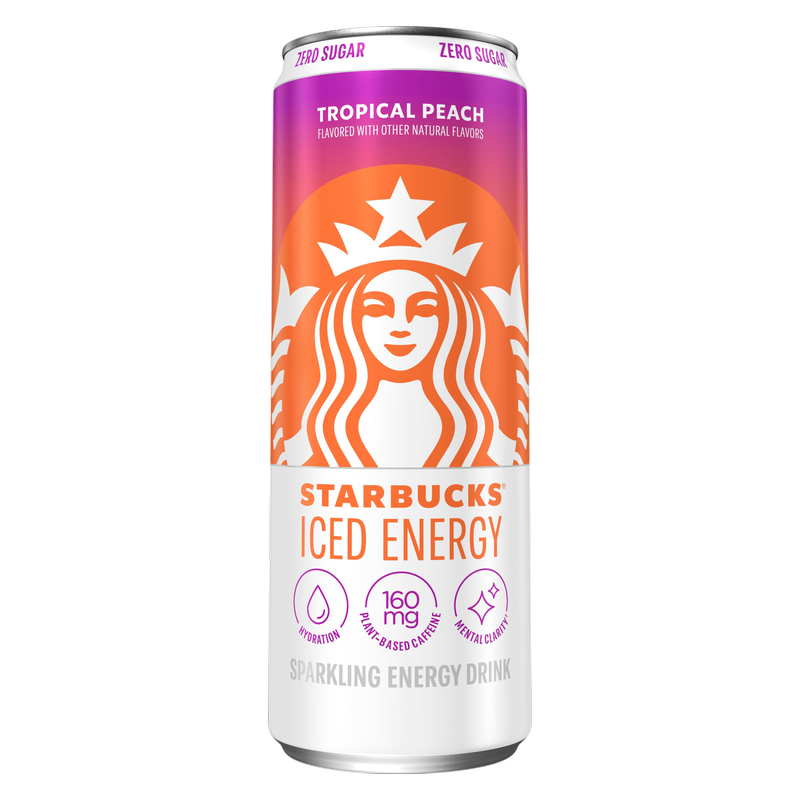 Starbucks Iced Energy Zero Sugar Sparkling Energy Drink Tropical Peach 12oz Can
