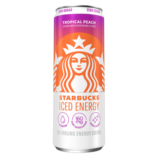 Starbucks Iced Energy Zero Sugar Sparkling Energy Drink Tropical Peach 12oz Can