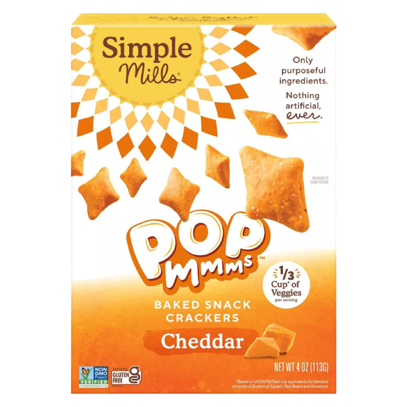 Simple Mills Pop Mmms Cheddar Veggie Flour Baked Snack Crackers, 4 oz.