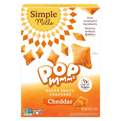 Simple Mills Pop Mmms Cheddar Veggie Flour Baked Snack Crackers, 4 oz.