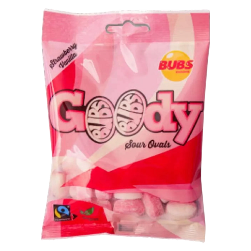 Bubs Godis: Sour Strawberry Vanilla Goody Ovals