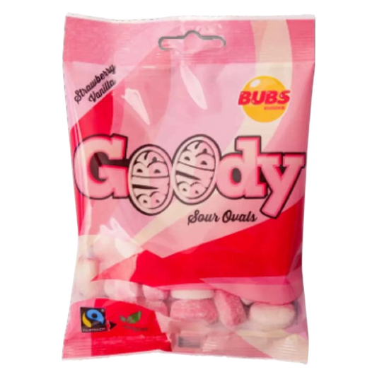 Bubs Godis: Sour Strawberry Vanilla Goody Ovals