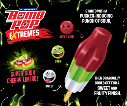 Bomb Pop Extremes Super Sour Cherry Limeade Ice Pops, 12ct