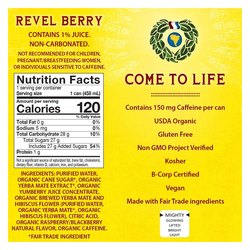 Guayaki Yerba Mate Organic Revel Berry 15.5oz Can