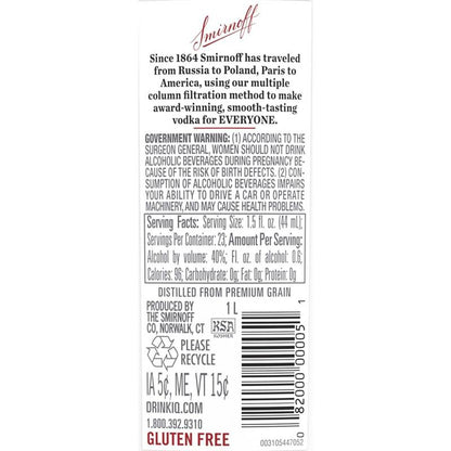 Smirnoff Vodka 1L (80 Proof)