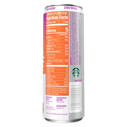 Starbucks Iced Energy Zero Sugar Sparkling Energy Drink Tropical Peach 12oz Can