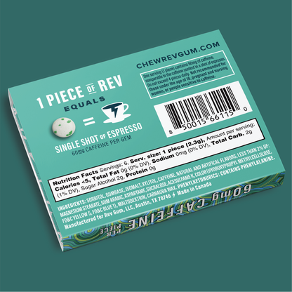 REV ENERGY GUM, Spearmint Caffeinated Regular Strength