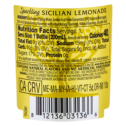 Fever-Tree Sparkling Sicilian Lemonade 4pk 200ml Glass Bottle