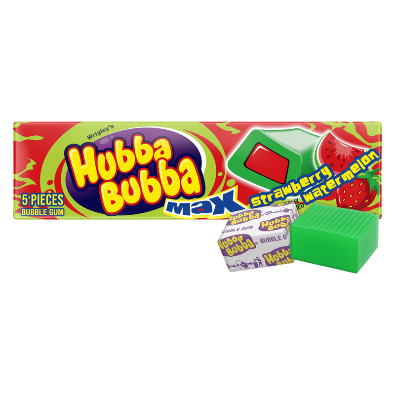HUBBA BUBBA Max Strawberry Watermelon Bubble Gum, 5 Piece Pack