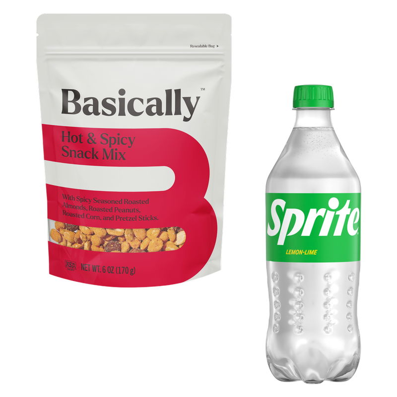 Sprite 20oz Btl + Basically Hot & Spicy Snack Mix 6oz Bundle