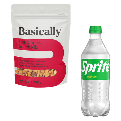 Sprite 20oz Btl + Basically Hot & Spicy Snack Mix 6oz Bundle