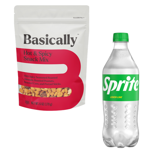 Sprite 20oz Btl + Basically Hot & Spicy Snack Mix 6oz Bundle